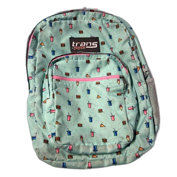 Trans by JanSport Backpack – Cute Fast Food Print, Mint Green with Pink Accents - Picture 1 of 4